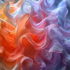 Obraz premium Colorful abstract fabric art creating vibrant waves of orange, pink, and blue, perfect for backgrounds and creative designs.