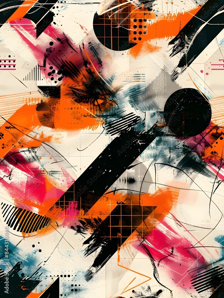 Aufkleber vibrant abstract geometric composition with dynamic intersecting shapes and fluid brushstrokes