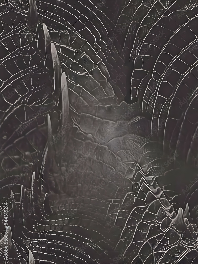 Poster intricate architectural fractal patterns in monochrome dark tones