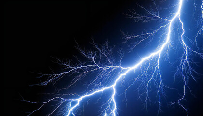 青い稲妻。暗い闇に浮かぶ稲妻の光。Blue lightning. A flash of lightning floating in the darkness.