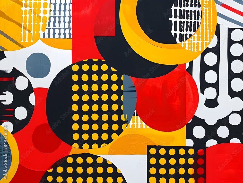 Poster vibrant geometric abstract art composition with colorful shapes and patterns