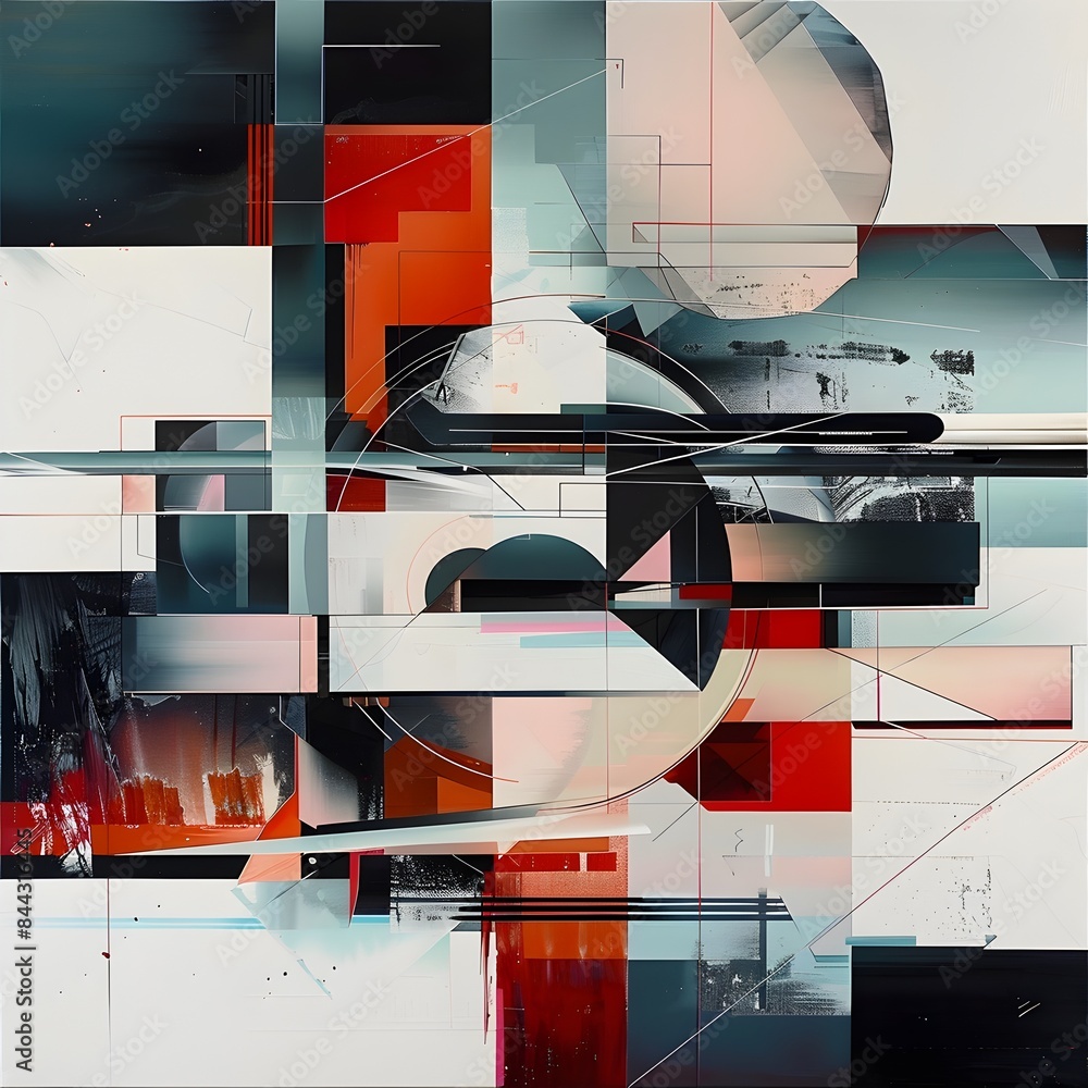 Aufkleber geometric abstract digital composition with overlapping shapes layers and vibrant contrasting colors