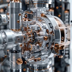 Fototapeta premium intricate details of a biomechanical device from a birds-eye view in a digital photorealistic rendering that showcases its functionality and complexity