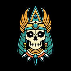  Altichiero-Inspired Psychedelic Skull with Feather Headdress on black background 
