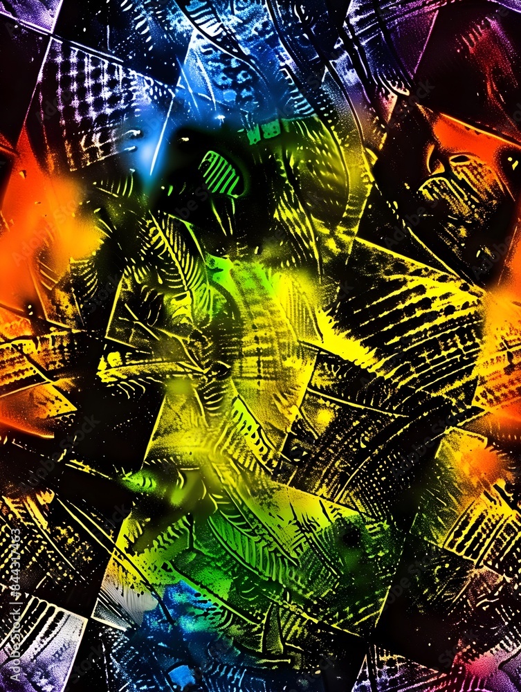 Aufkleber vibrant abstract digital art with dynamic geometric patterns and neon fractal illusions