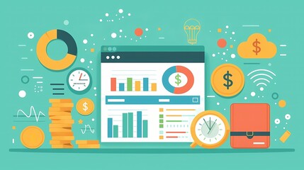 Flat design of financial management with monthly budgeting, cash envelopes, and spending tracking