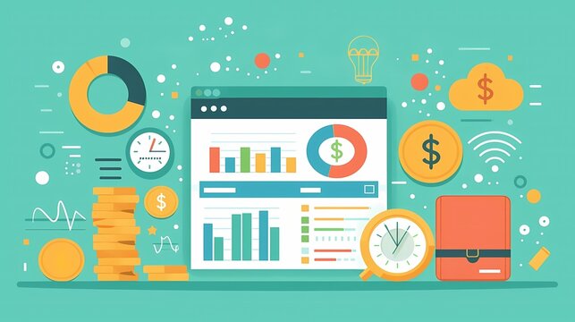 Flat design of financial management with monthly budgeting, cash envelopes, and spending tracking