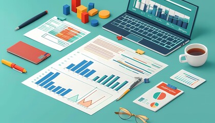 Flat design of financial management with financial dashboard, income, and expense reports
