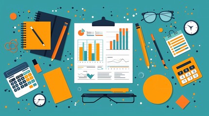 Flat design of financial management with financial dashboard, income, and expense reports