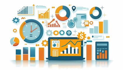 Flat design of financial management with financial dashboard, income, and expense reports