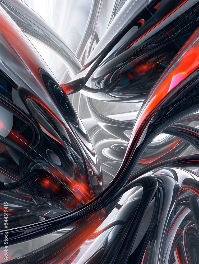 Poster abstractly surreal and dynamically energetic digital artwork with fluid geometric shapes vibrant col