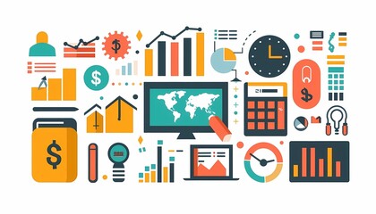 Obraz premium Flat design of financial management with financial dashboard, income, and expense reports