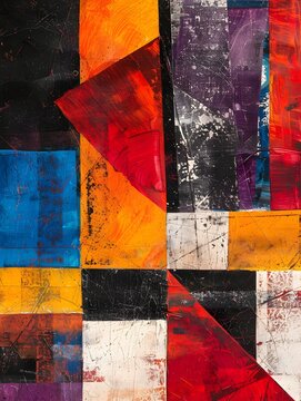 Vibrant Geometric Abstraction with Contrasting Shapes and Layers
