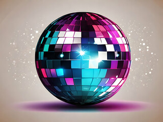 purple disco ball. ball, disco, sphere, globe, mirror, club, party, vector, earth, dance, illustration, circle, shiny, light, reflection,Ai generated 