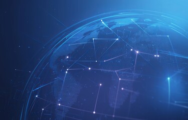 Abstract digital globe with network connections, representing global communication and technology in a futuristic blue theme.