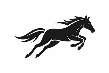 Flat vector logo for horse jumping, simple graphic design ,horse, animal, stallion, vector, silhouette, illustration, black, running, wild, farm, mane, run, 