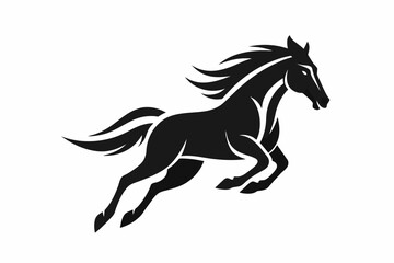 Flat vector logo for horse jumping, simple graphic design ,horse, animal, stallion, vector, silhouette, illustration, black, running, wild, farm, mane, run, 