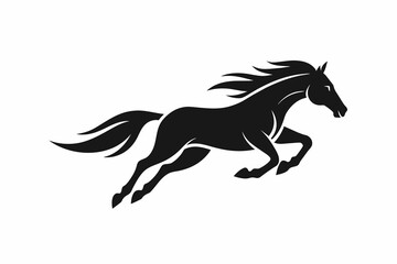 Flat vector logo for horse jumping, simple graphic design ,horse, animal, stallion, vector, silhouette, illustration, black, running, wild, farm, mane, run, 