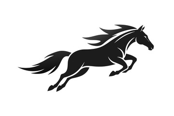 Flat vector logo for horse jumping, simple graphic design ,horse, animal, stallion, vector, silhouette, illustration, black, running, wild, farm, mane, run, 