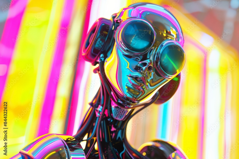 Aufkleber A dynamic image of a robot's head with goggles set against a surreal neon-lit backdrop