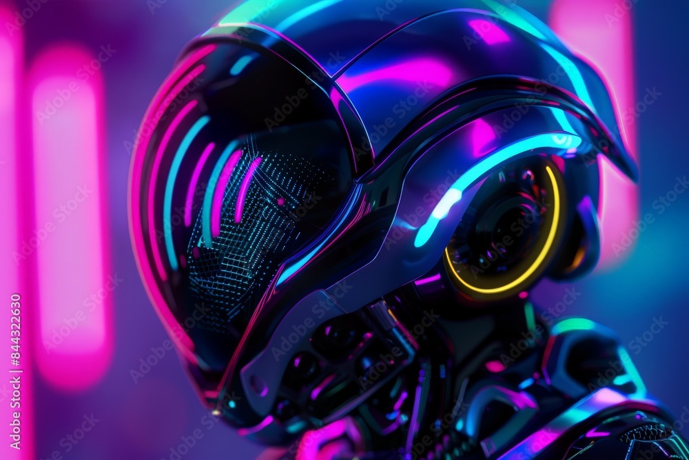 Aufkleber A close-up artistic image of a robot's head with details obscured to focus on glowing eyes and helmet design
