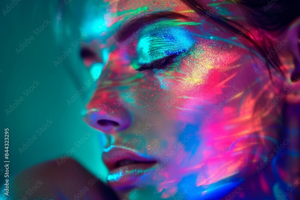 Poster This abstract image features a blend of vibrant colors with a focus on purple and teal hues, creating a dreamy effect