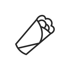 Burrito wrapped in paper, linear style icon. A burrito, Mexican food or fast food. Editable stroke width.