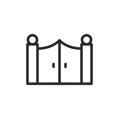 Double swing gates, linear style icon. entrance gates for driveways or estates. Editable stroke width.