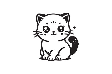 Cute cartoon black and white cat silhouette vector illustrator with white background 
