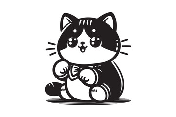 Cute cartoon black and white cat silhouette vector illustrator with white background 