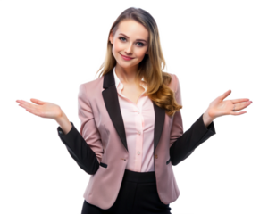 A young business women standing wearing jacket and shirt
