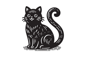 Cute cartoon black and white cat silhouette vector illustrator with white background 
