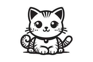 Cute cartoon black and white cat silhouette vector illustrator with white background 