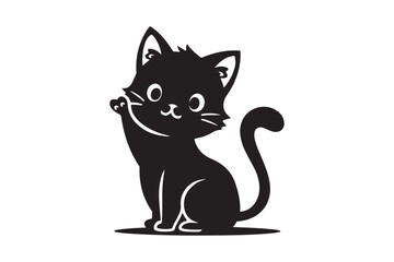 Cute cartoon black and white cat silhouette vector illustrator with white background 