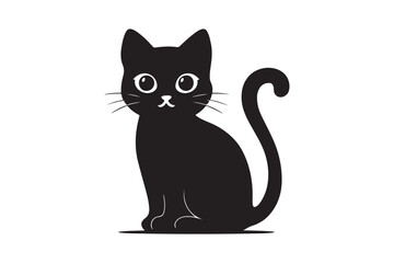 Cute cartoon black and white cat silhouette vector illustrator with white background 