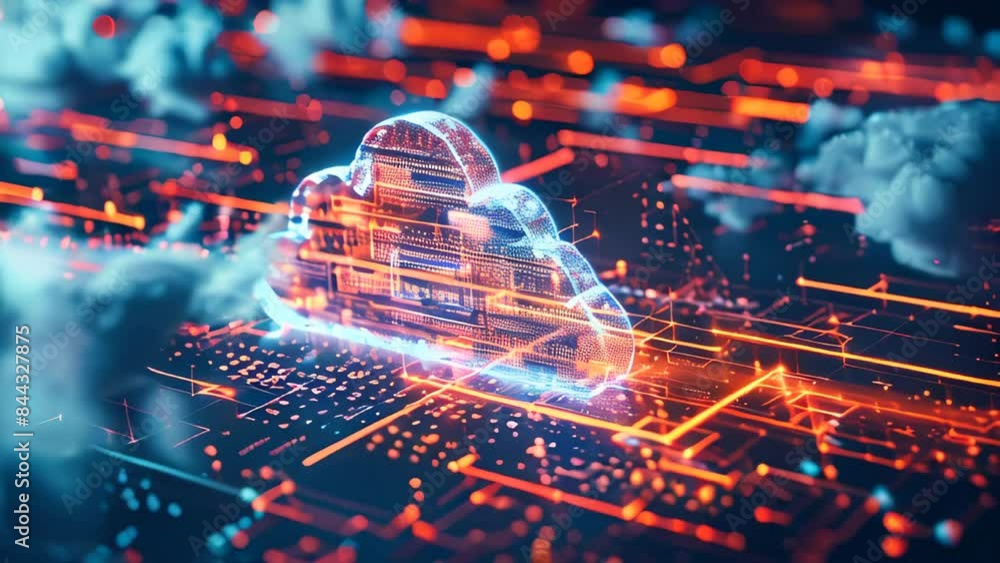 Poster digital information technology abstract background. cloud storage and computing concept animation.