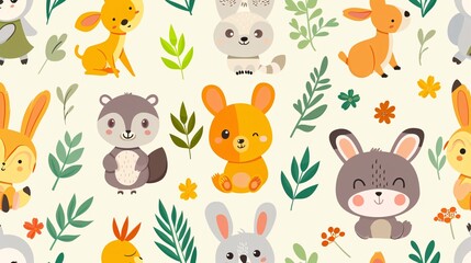 A cartoon of animals with a green background