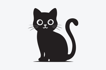 Cute cartoon black and white cat silhouette vector illustrator with white background 