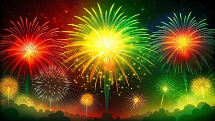Juneteenth Celebration with firework with red yellow and green color, Juneteenth theme, Juneteenth 19th June, Juneteenth Background