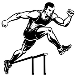 Fototapeta premium Male athlete-runner at the moment of jumping over an obstacle 