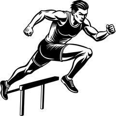 Fototapeta premium Male athlete-runner at the moment of jumping over an obstacle 