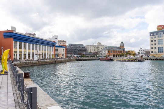 Landscape view at Mojiko port with blue sky in Kitakyushu, Japan.