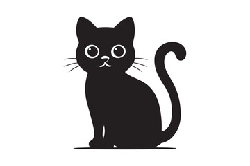 Cute cartoon black and white cat silhouette vector illustrator with white background 