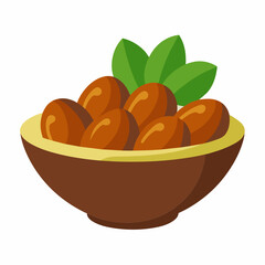 Fresh dates in the bowl on white background