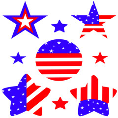 Obraz premium A set of colorful star clipart with an American flag theme.