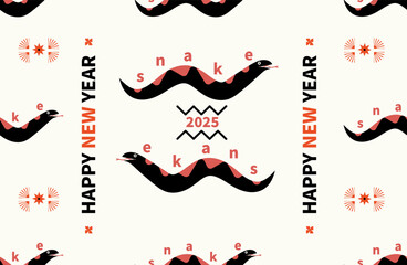 Traditional Chinese Year of the Snake illustration vector 2025, Asian elements, Memphis style(Translation: Snake Zodiac 2025 Happy New Year)