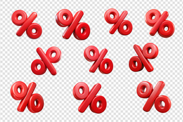 Collection of red interest sale. Set red interest sale, transparent background, png vector.