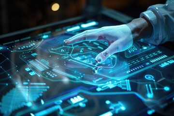 hand processing data,virtual hand, data holograms, data analysis, on a screen