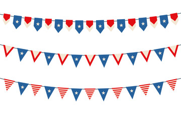 United States of America bunting flags set, vector illustration. Concept for Independence Day.