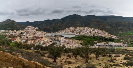 Obraz premium panorama cityscape of the town of Moulay Idris Zerhoun near Meknes